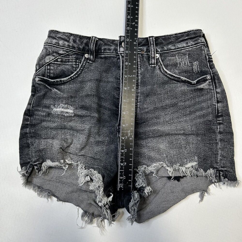 WE THE FREE Crvy Distressed Hi-Rise Button Fly Cut Off Jean Shorts 28 Black - Picture 7 of 9